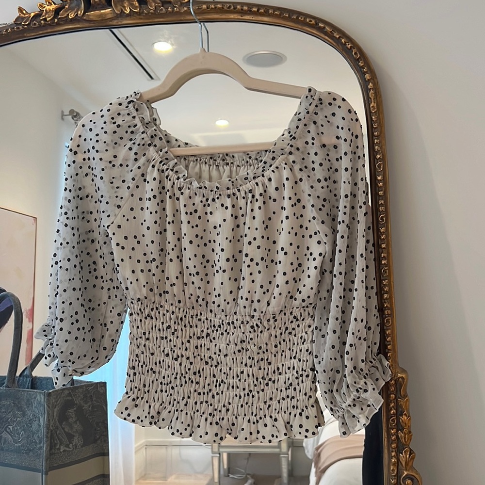 Anthropologie Spotted Top with Smocked Waist, Size XS